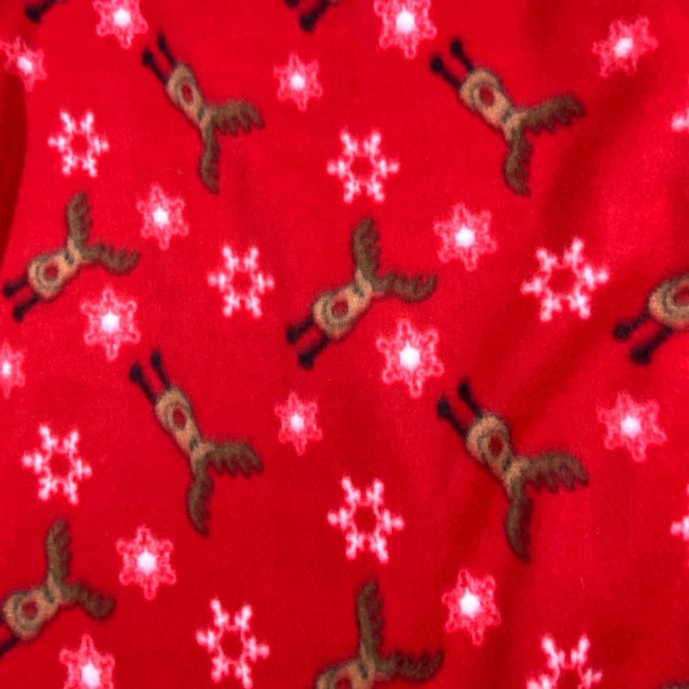 Handmade Reindeer Snowflake Fleece Top Women XL Red Holiday V-Neck Pullover - Picture 8 of 13